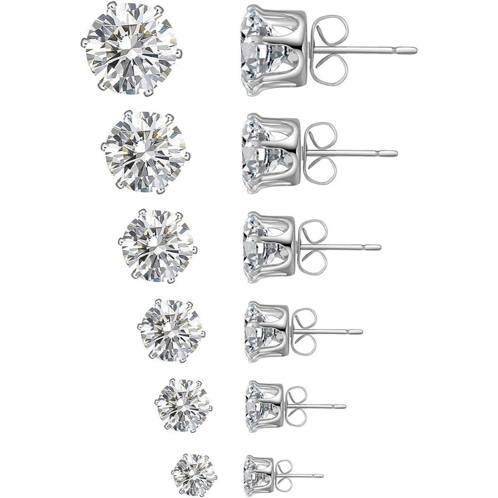 Women's White Gold Anmao 6 Pairs Stud Earrings Set